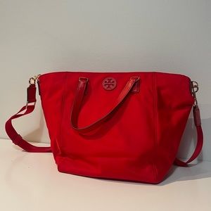Tory Burch Red Nylon Tote with Gold Hardware